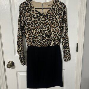 Banana Republic Leopard Print Black Long Sleeve Dress, Cocktail Dress, Like New